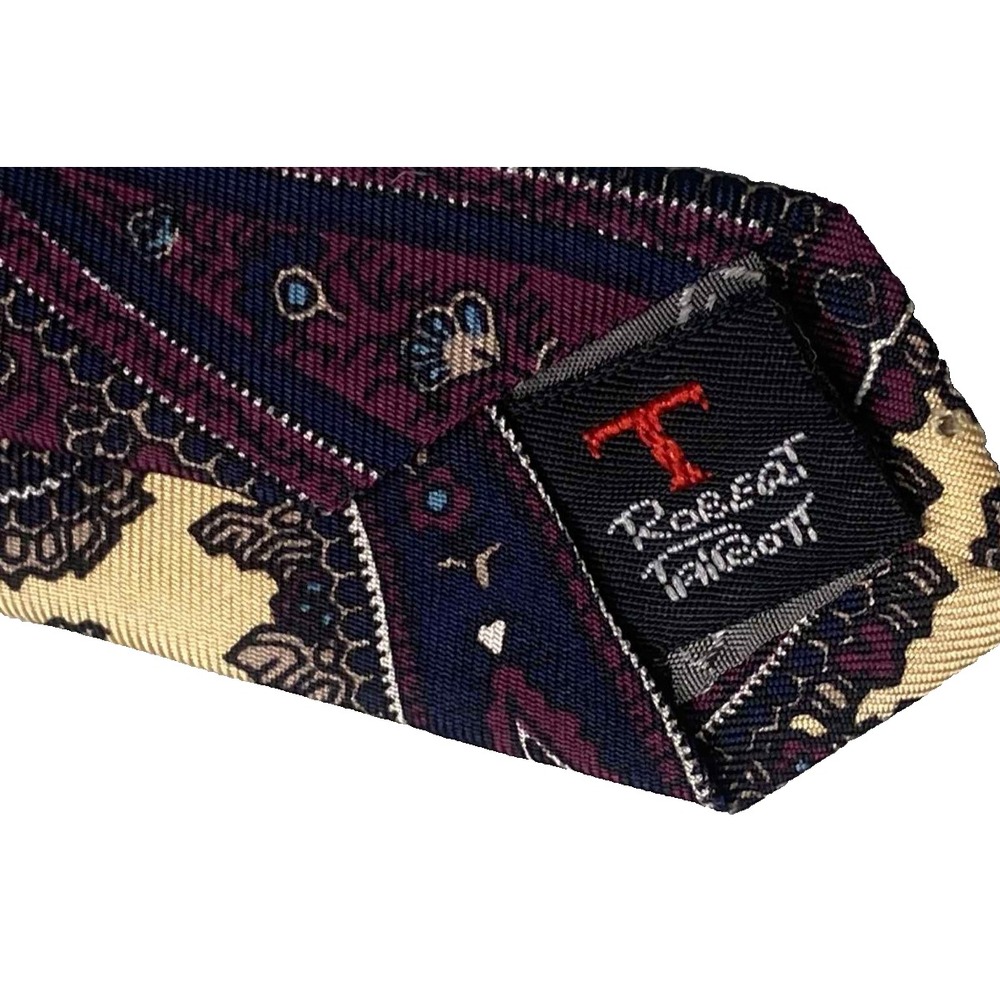 Robert Talbott Tartan Corner Dark floral Paisley beige Necktie Silk 3.5" X 61" - Picture 6 of 6